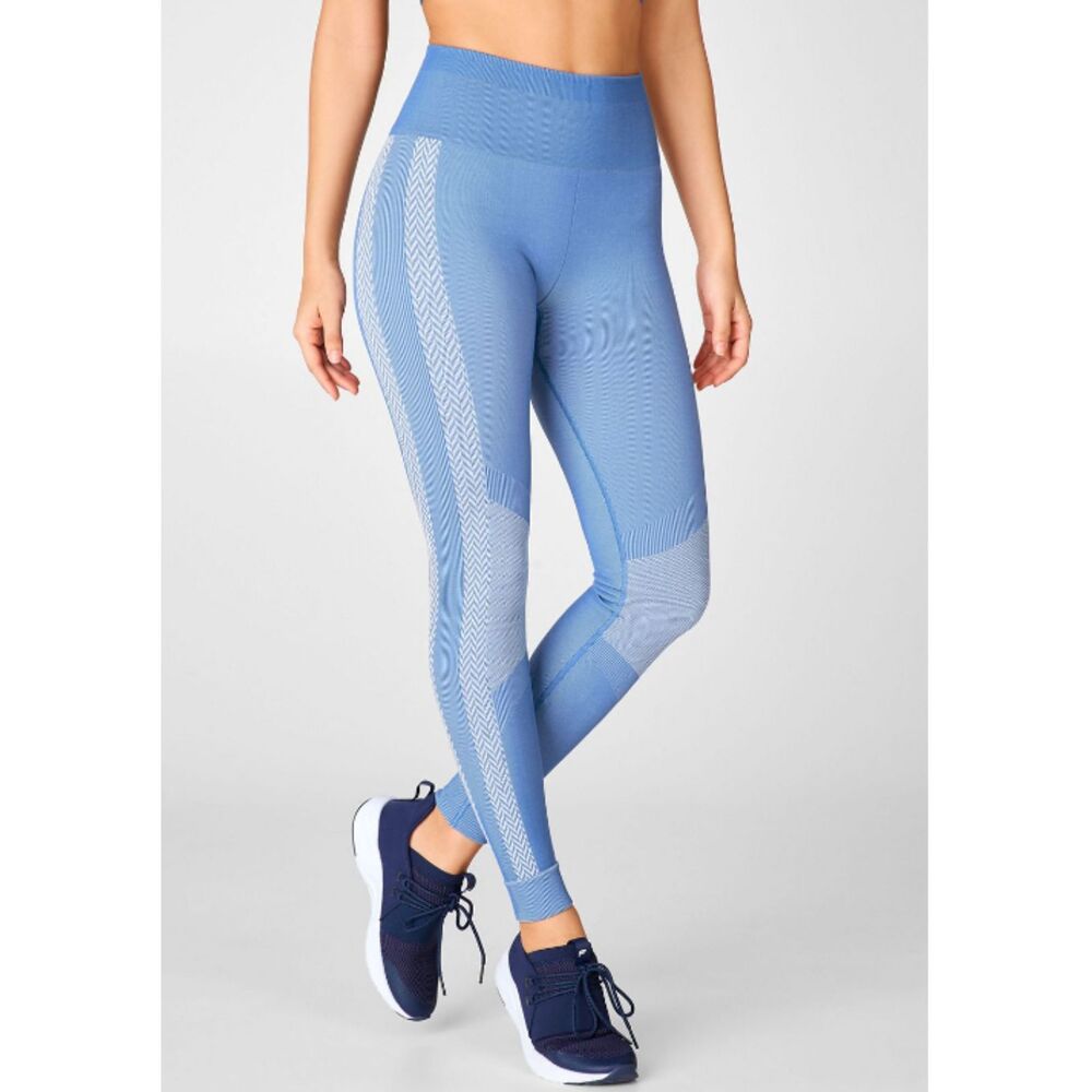 Fabletics High Waisted Blue White Seamless Check Light Compression Legging Sz M